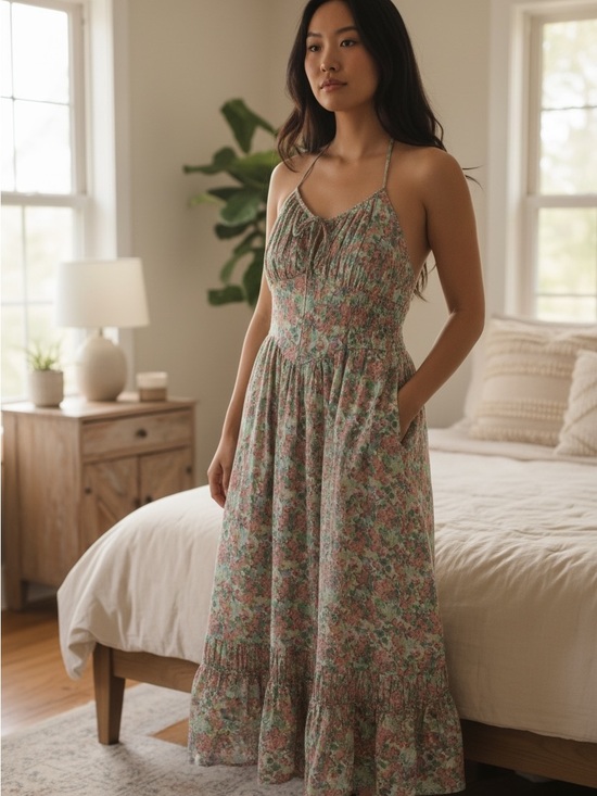 American Eagle Outfitters Dresses & Skirts - American Eagle Outfitters Floral Maxi Dress in Green and Pink